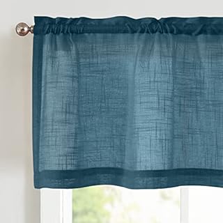TOPICK Navy Blue Net Valance Kitchen Curtain 16 Inch Drop Short Voile Curtains Sheer Cafe Curtains Solid Pattern Veil Curtain Transparent Rustic Style Farmhouse Curtains for Small Window 1 Panel