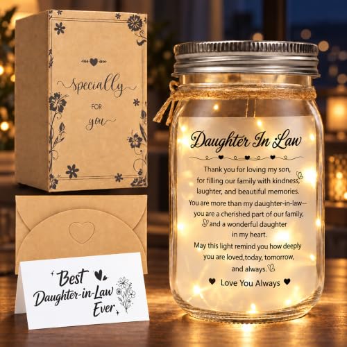 Daughter-in-Law Mason Jar Night Light, Birthday Gifts for daughter-in-law