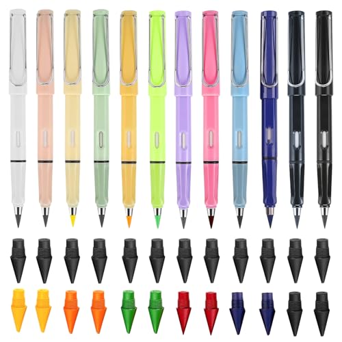 AIUNBEST 12 lápices eternos, lápiz sin sacapuntas con puntas reemplazables, lápiz infinito con borrador, instrumento de escritura duradero para niños y estudiantes