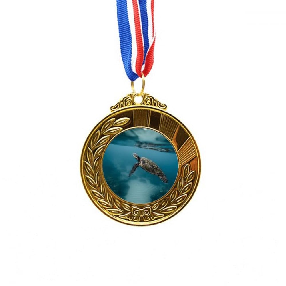 Cinta de medalla de ganador primer lugar con estampado satinado de tortuga marina y ciencia 4