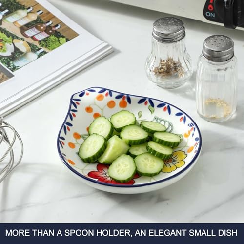 Image of Farmhouse Hand Painted Ceramic Spoon Rests Holder for Kitchen Counter Stove Top (Model B)