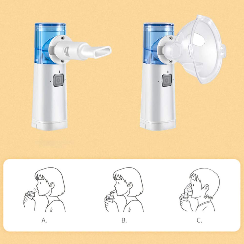 Wh Aerosol Portatile per Bambini e Adulti,ricaricabile Macchina Inalatore Silenzioso per Asma,Aerosolterapia,Nasale e Sinusite,Aerosol a Pistone con Mascherine,Boccaglio Air Angle/Come mostrat