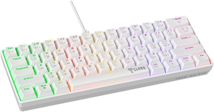 Teclado Gamer Clanm Mecânico Snow Walker branco RGB 60% ABNT2 Hot Swap
