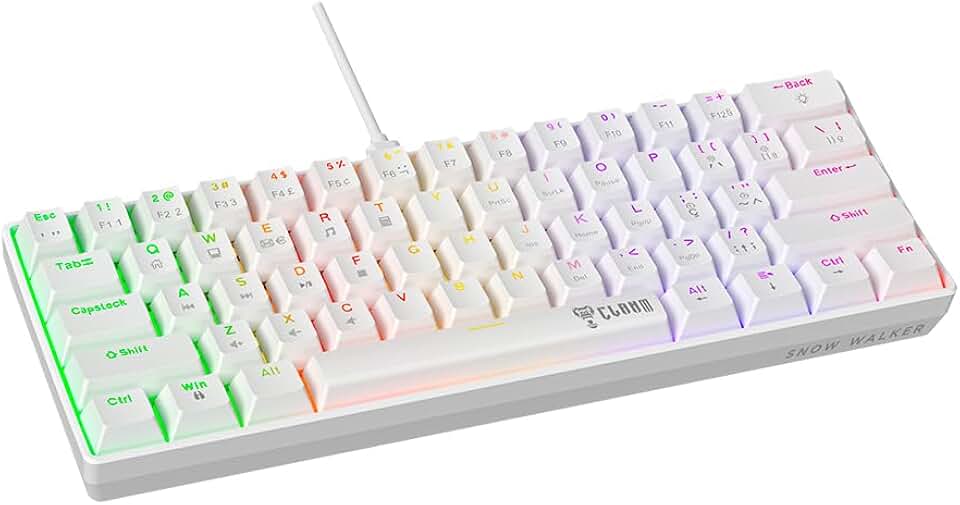 Teclado Mecânico Gamer 60% RGB ABNT2 Switch Red Hot Swap USB-C Anti-Ghosting Clanm Snow Walker Branco