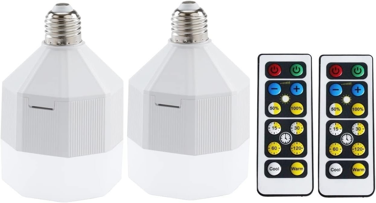 2 Pack Battery Operated Light Bulb for Lamps with Remote,5W 6400mAh