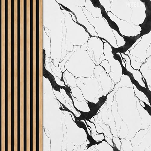 Image of Hotegxa White Marble Wooden Louvers Wallpaper for Walls | Self Adhesive Waterproof PVC Wall Sticker | Peel & Stick TV Unit Background Wallpaper for Living Room, Bedroom & Office (45 x 300 CM)