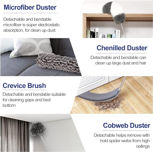 Image of Vasukie Dusters for Home Cleaning - 5 Pcs Fan Cleaning Mop with Long Rod, House Wall Cleaner Stick Products, Extendable Microfibre Dusting Brush Adjustable Handle, Spider Web Ceiling & Cobweb Duster