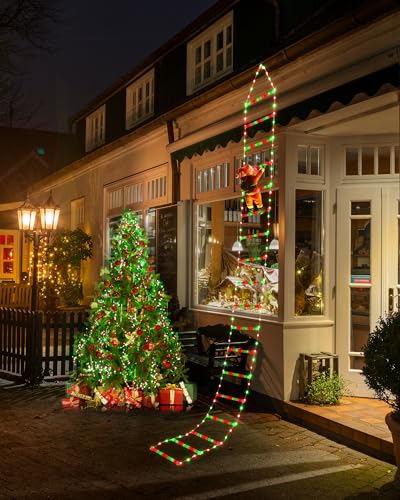 NEXVIN Christmas Ladder Lights, 9.9Ft Santa Claus Climbing Lights, 338 LED, 8 Modes, Timer Memory Function, Mains Powered for Indoor Outdoor Xmas Tree Balcony Window Decor(Red & Green)