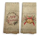 NOQL Vintage Christmas Sheet Music Kitchen Towels Set of 2, Christmas Dish Towels, Christmas Hand Towels Gifts, Christmas Wreath Bells Drying Cloth Hand Tea Towels for Bathroom Kitchen, 16×24 Inches
