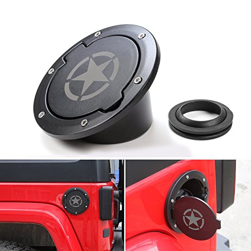 New Deal RT-TCZ Fuel Filler Door Gas Tank Cap Cover Accessories for 2007-2017 Jeep Wrangler JK & Unlimited Sport Rubicon Sahara (Star)