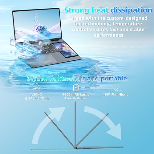 Image of Dual Screen Laptop 15.6 inch LCD Screen + 7 inch Touch Screen Computer 16GB RAM 1TB SSD in tel N100 (up to 3.4GHz) /Student & Business Portable PC with Color Backlight KB,TypeC,Win11 Pro (16G+1TB)