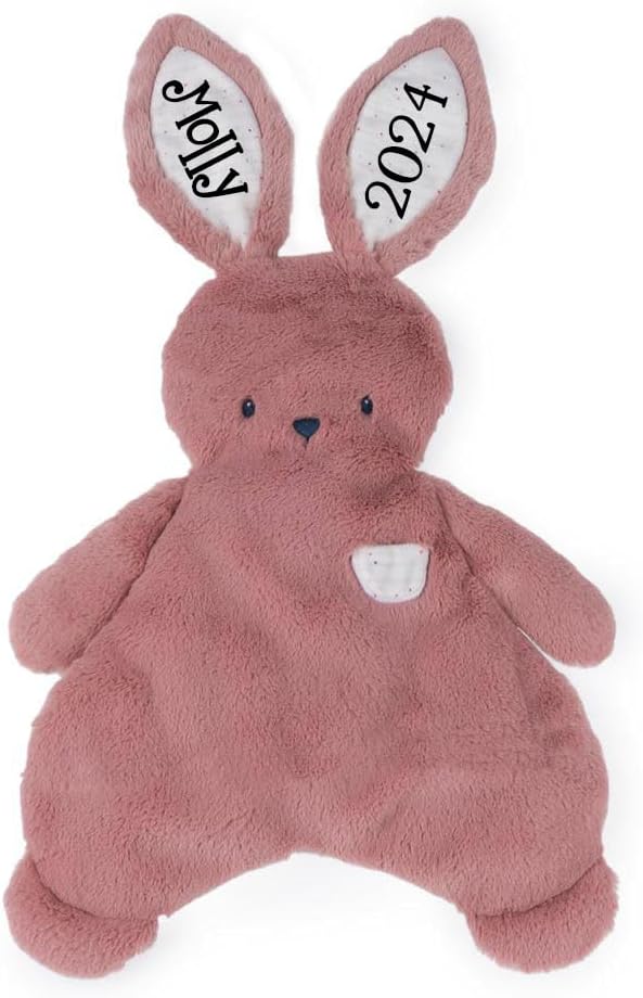 GUND Personalized Baby Bunny Snuggle Stuffed Animal 14 Inch Reversible Plush Lovey for Baby Girl Quilted Ear Details with Custom Name