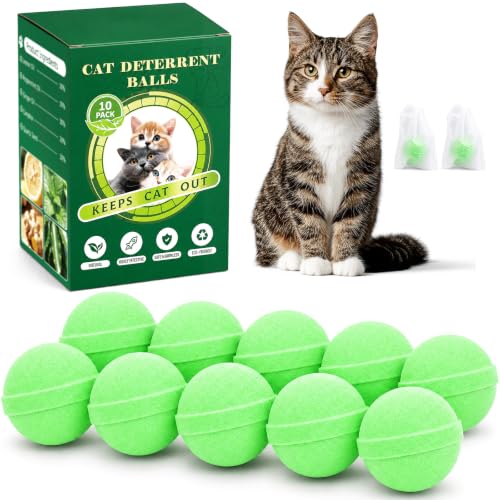 JSZWZJ Cat Repellent Outdoor & Indoor, Natural Peppermint Oil Cat Deterrent Outdoor, Cat Deterrent Balls for Yard, Gardens, Lawns, Patios, Furniture and Rubbish Bin Areas, Keep Cats Away(10 Pack)