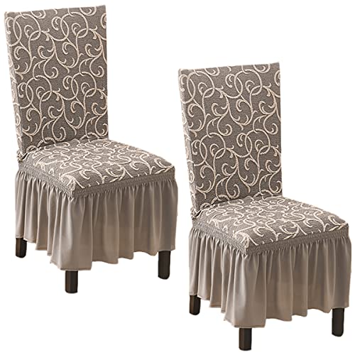 Housse de chaise Parson extensible grise avec jupe | Lot de 2 - 2