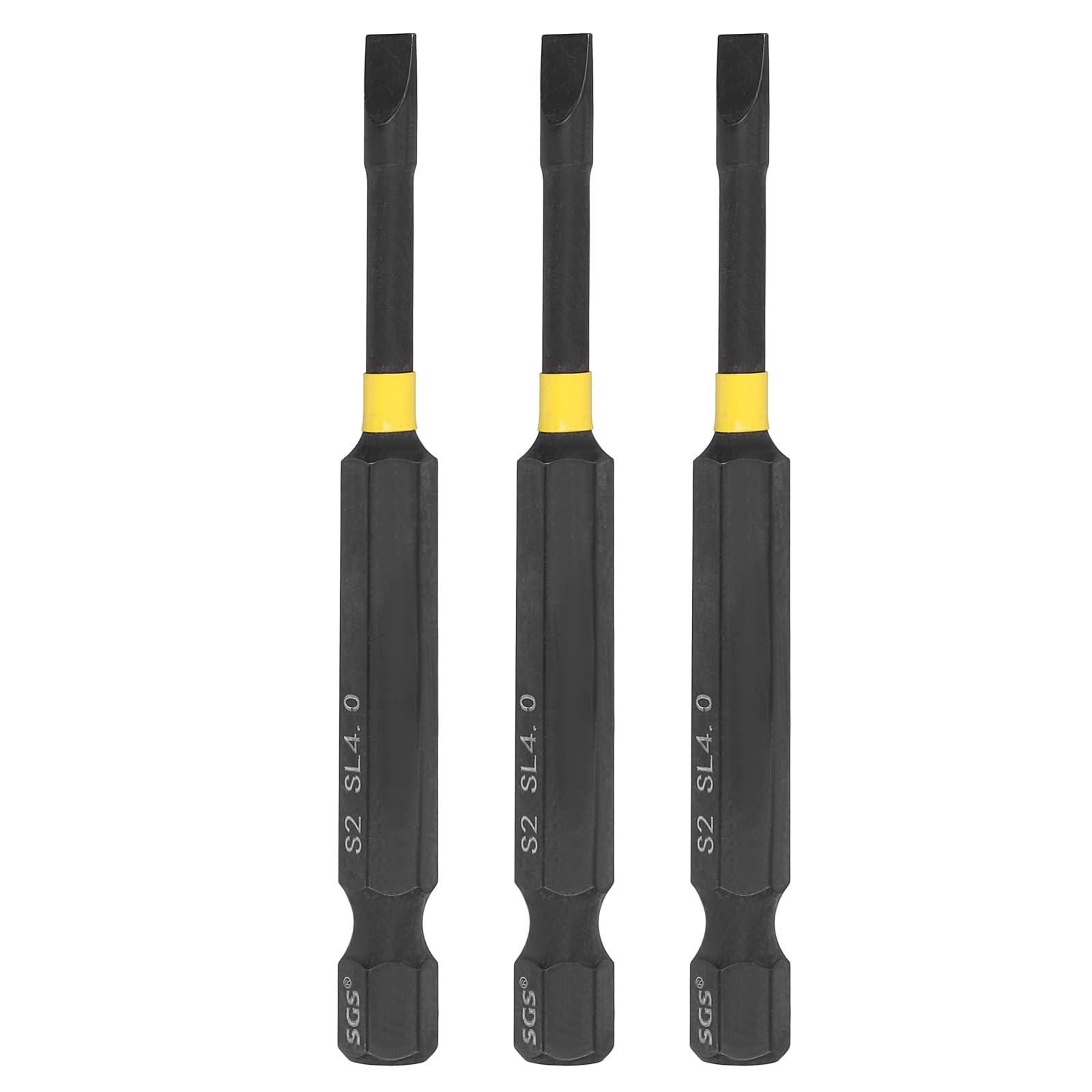 sourcing map 3 Pcs SL4 Slotted Impact Screwdriver Bits 4mm Slotted Tip 1/4" Hex Shank 75mm (3") Long Magnetic Flat Head Screw Driver Drill Bits Phosphated S2 Steel for Electric Power Tool