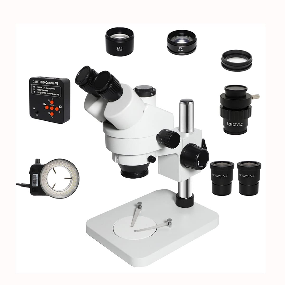 Microscope 3.5X-90X Zoom Magnification Simul Focal Trinocular Stereo Microscope 38MP VGA H_DMI USB SMD Microscopio Camera fit Phone PCB Repair(38MP add CTV 0.5)