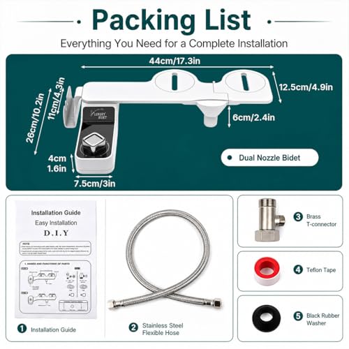 Image of HASTHIP Bidet Attachment for Toilet Ultra Adjustable Water Pressure Non Electric Cold Water Sprayer for Front and Rear Wash Bathroom Use