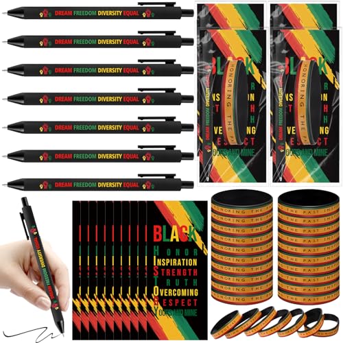 Sayglossy 20 Set Black History Month Gifts Bulk Ballpoint Pen Silicone Bracelets Bookmarks for Black History Month Events Festival Celebration Party Favors