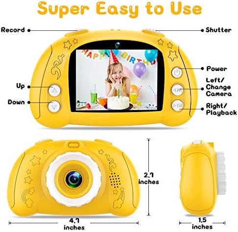 WOWGO Digital Camera for Kids, 1080P Rechargeable Electronic Children Camera Birthday Toy Gift with 32GB TF Card for Toddler and Age 3 to 12 Years Boys and Girls (Yellow) 4 511pCSwrhLL. AC