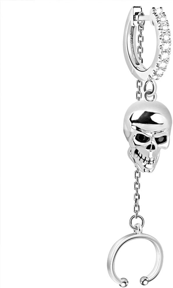 Gnoce Skull Clip Hoop Earring Sterling Silver "Softly whisper" Dangle Earrings with Cubic Zirconia Fashion Drop Earrings Jewelry for Women Men (1Pcs)