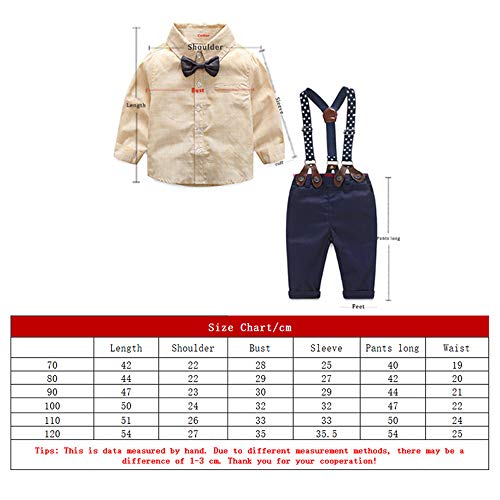 Toddler Dress Suit Baby Boys Clothes Sets Bowtie Shirts + Suspenders Pants 3pcs Gentleman Outfits Suits 6 Month - 6 Years (Beige-1 5T) - Thumbnail 6