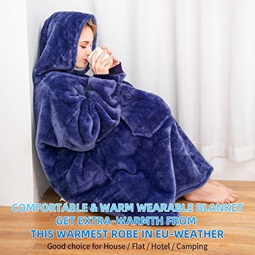 Amazon Brand - Umi Hyperthermia Wearable Blanket with Pockets & Hood, Oversized Ultra-comfort Hoodie Blanket with Fleece for Women & Men for Home