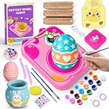 Easter Pottery Wheel for Kids,Easter Girls Arts and Crafts Toys for Kids Ages 8-12,Pottery Craft Kit with 3 Pack Air-Dry Clay, Art Supplies for Kids Toys Girls Birthday Gift for 6 7 8 9 10 11 12+