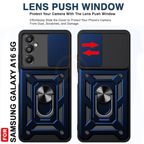 Image of Armor Bumper Back Cover Case for Samsung A16 5G Rotating Camera Cover, Ring Holder & Kickstand | Heavy Duty & 360 Degree Protection Samsung A16 5G Back Cover (Blue)