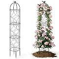 100% Metal 6.1 Ft Garden Obelisk Trellis for Climbing Plants, Rustproof Coated Floral Scrollwork Plant Support with Bird Finial, for Tomato, Rose, Grape, Cucumber, Vines, Indoor/Outdoor Black
