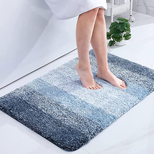 OLANLY Luxury Microfiber Bath Mat, Extra Soft and Absorbent Bathroom Mat, Non-Slip Plush Shaggy Bathroom Rug, Machine Wash Dry, Bath Rugs for Bathroom Floor, Tub and Shower, 24x36, Blue by OLANLY - Used condition - CA$29.99