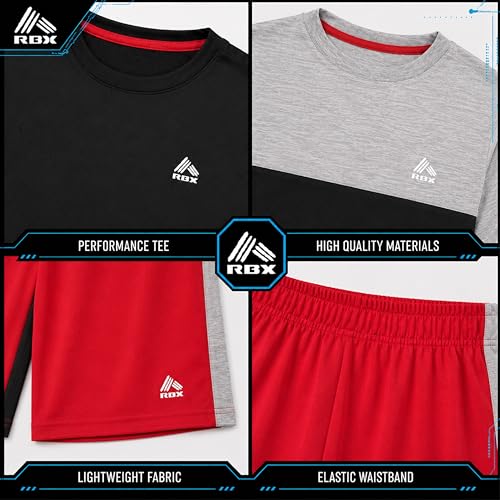 Image of RBX Boys Short Sets - 3 Piece Active Performance Short Sleeve Athletic Shirts and Gym Shorts With Elastic Waistband (4-12)