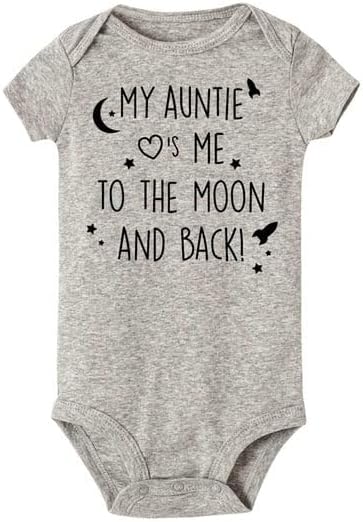 Nema NM Short-sleeve My Auntie Loves me to the Moon and Back Romper -Grey Black- 0-3Months