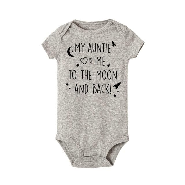 Nema NM Short-sleeve My Auntie Loves me to the Moon and Back Romper -Grey Black- 0-3Months