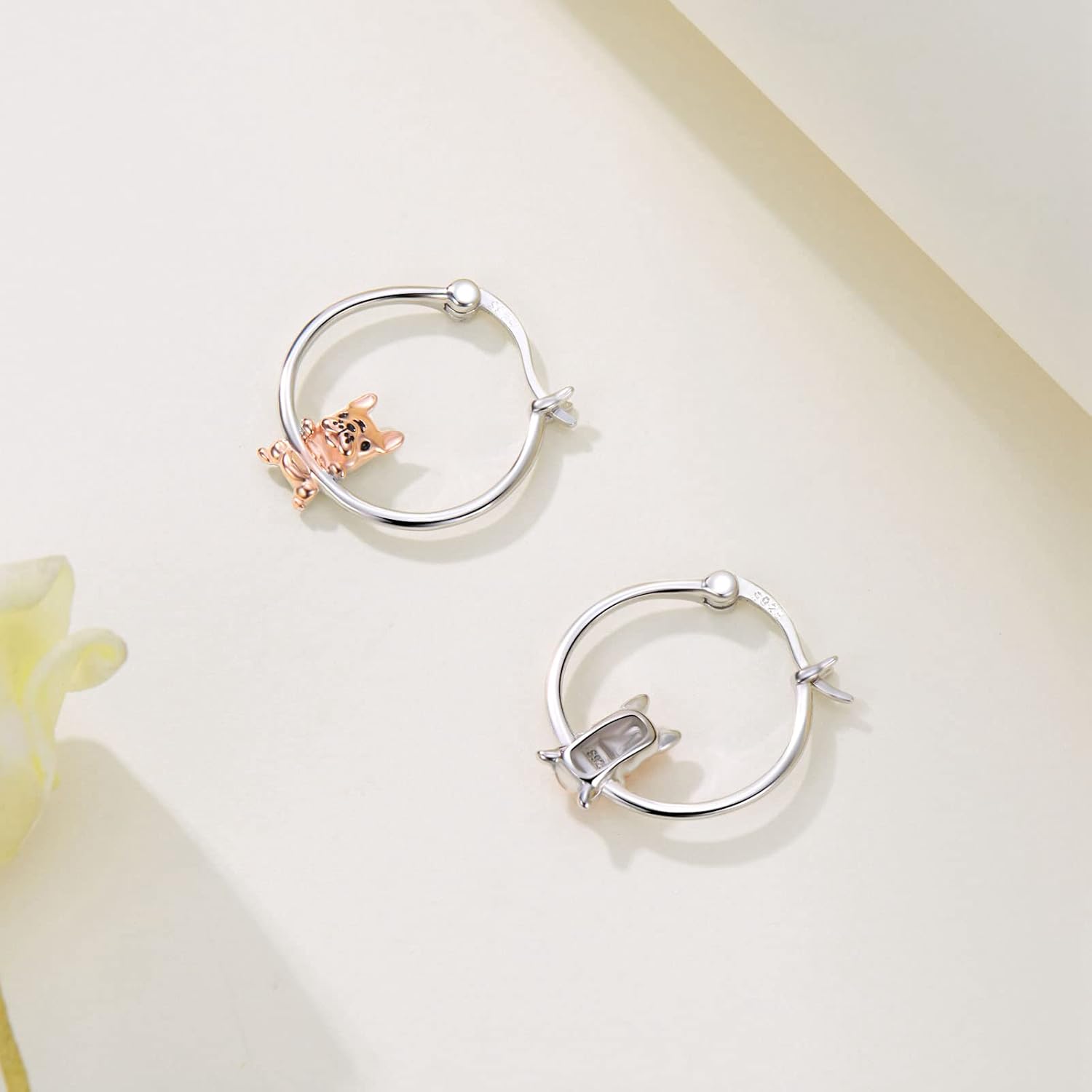 Bulldog Earrings for Women 925 Sterling Silver French Bulldog Earrings Bulldog Hoop Earrings Cute Animal French Bulldog Jewelry Gifts for Women Mom - Image 3