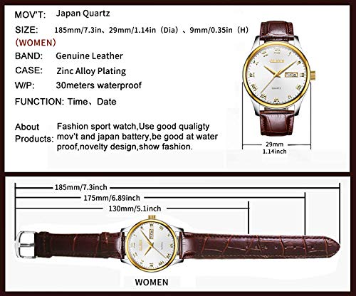 Image of OLEVS Women's Business Dress Watches for Ladies Female Brown Leather Strap Small Face Dress Analog Quartz Wrist Watch with Calendar Day Date Waterproof Luminous Gift Classic Casual Retro Band