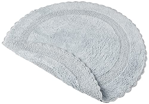 Saffron Fabs Bath Rug Cotton 36 In Round, Reversible-Different Pattern On Both Sides, Silver Gray, Hand Knitted Crochet Lace Border, Machine Washable #TOP2