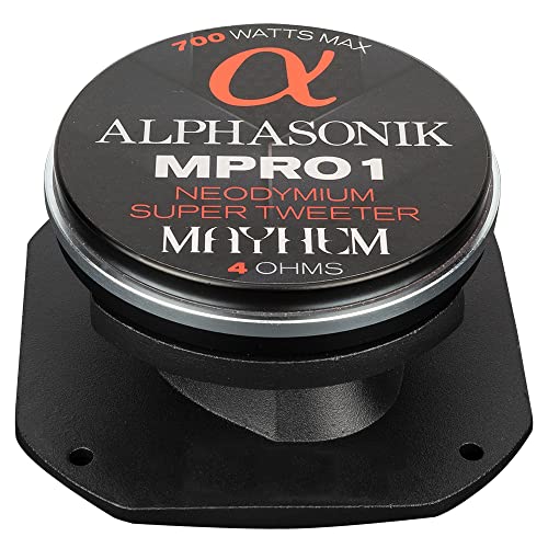 Alphasonik 4" Mpro1 Mayhem Pro Series 700 Watts Max 175 Watts Rms Car Audio Super Tweeter 4-Ohm, 1.5" Voice Coil, Cast Frame, Billet Aluminum Phase Plug, Neodymium Magnet #TOP3