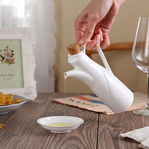 Oil Dispenser Bottle, 8.45 FL OZ (250 ML), 77L Ceramic Tabletop Olive Oil Dispenser Bottle - Soy Sauce or Vinegar Cruet with Pourer - Modern White Ceramic Dinner Liquid Condiment Dispenser