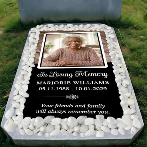 Karenmok Personalized Memorial Grave Cover for Cemetery Custom Photo Name Date Waterproof Headstone Blanket Decoration