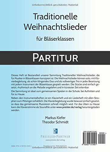 Traditionelle Weihnachtslieder für Bläserklassen: Partitur (German Edition)