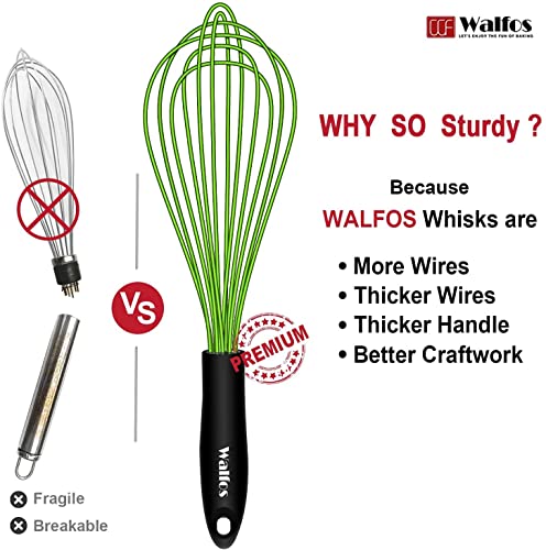 Image of Walfos Silicone Whisk, Rubber Whisks for Cooking, Baking (11,9,8.5 inch) - Heat Resistant Kitchen Whisks for Non-stick Cookware, Balloon Egg Beater Perfect for Blending, Whisking, Beating, Frothing