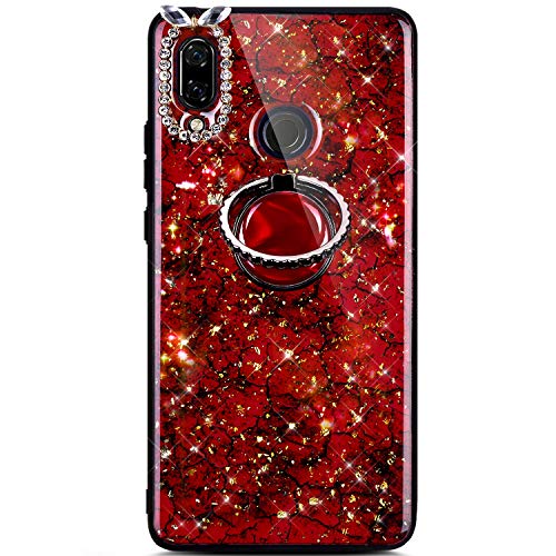 Robinsoni Case Compatible with Huawei Nova 3i /P Smart Plus Phone Case Silicone Glossy TPU Cover 360 Degree Rotation Ring Case Kickstand Phone Cover Sparkle Bling Phone Cover Shockproof Case Amber Red