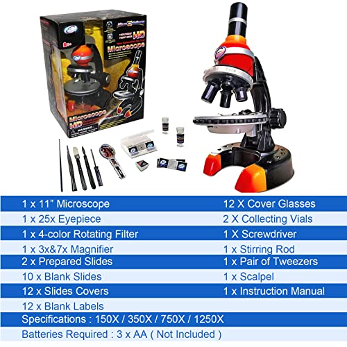 Microscope Kit For Kids 8-12,Ideal Science Experiment Toys For Boy Girl.student Educational Stem Project,1250X Beginner Microscope,7X Magnifier Set To Child Activities.gift Package For Age 8 9 10 11 #TOP3