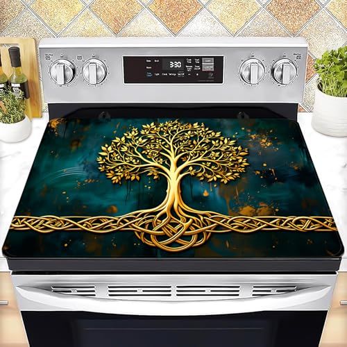 Image of Stove Top Cover for Electric Stove 28 inchx 20 inch, Tree of Life Heat Resistant Glass Top Stove Cover Protector, Glass Cooktop Covers, Kitchen Electric Flat Stove Top Covers
