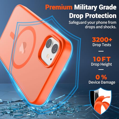 Image of SUPFINE Magnetic for iPhone 11 Case(Compatible with MagSafe)(Military Grade Drop Protection) Slim Translucent Matte Shockproof with Anti-Fingerprint Phone Case,Orange