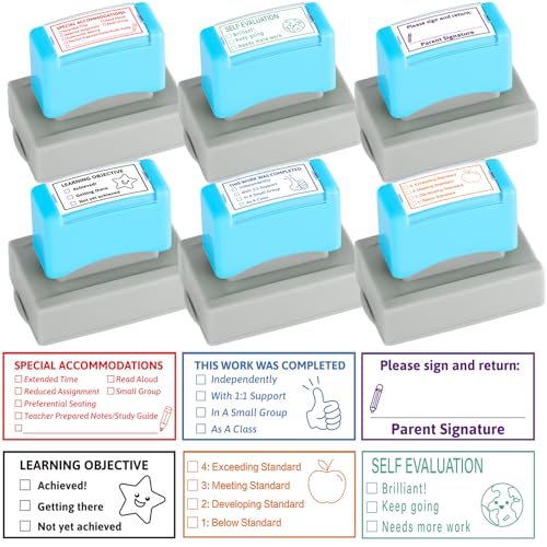 6PCS Teacher Stamps for Classroom Self-inking Accommodations Stamp Set Completed Grading Learning Sign Return Rubber Behavior Teacher Stamps for Back to School Homework Student Dormitory Supplies Gift