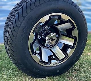 10" ATLAS MACHINED/BLACK WHEELS AND 205/50-10 LOW PROFILE DOT TIRES COMBO - SET OF 4 (Standard (EZ-GO, Club Car))