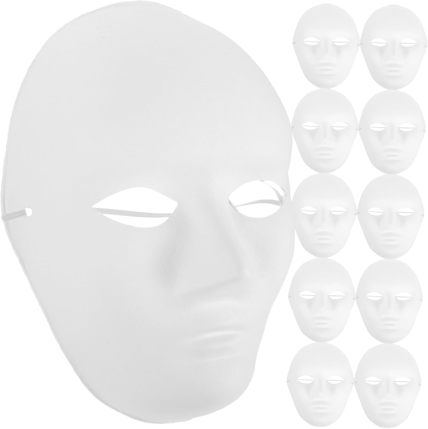 24pcs DIY Blank White Paper Pulp Full Face Masks for Men Halloween Costume Masks with Elastic Strap Paintable Masquerade Party Props for Halloween Carnival and Dress Up