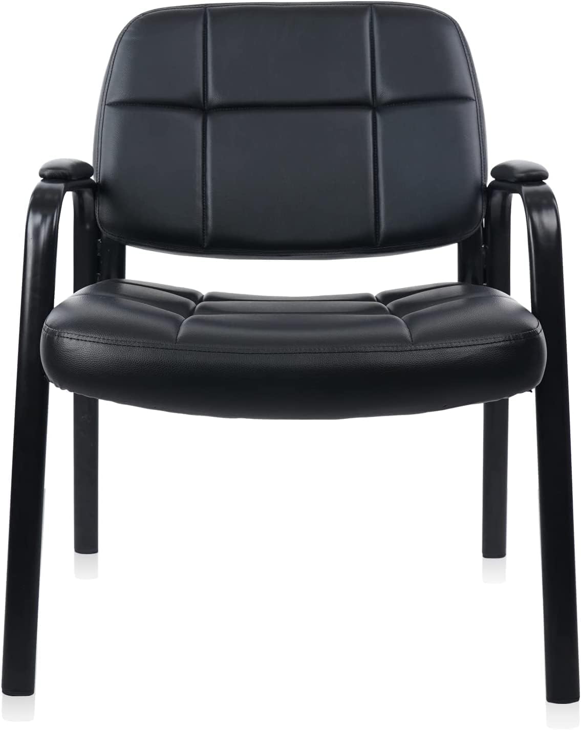 CLATINA Waiting Room Office Guest Executive Side Chair with Bonded Leather Padded Arm Rest Modern Style with Sled Base and Solid Metal Frame, for Office Reception and Conference Desk (Black-B, 1PK)