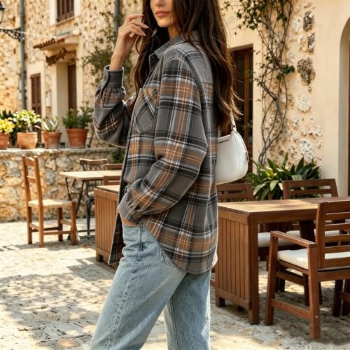 Plaid Jackets for Women Gingham Button Down Casual Lightweight Shirt - image 5